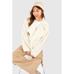 Manteau Teddy À Col Cascade - Blanc Écru - 44, Blanc Écru