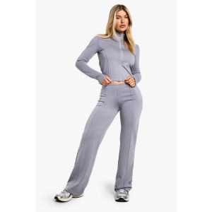Veste Ajustée À Fermeture Éclair Et Pantalon À Jambes Larges - Gris Anthracite - 38, Gris Anthracite