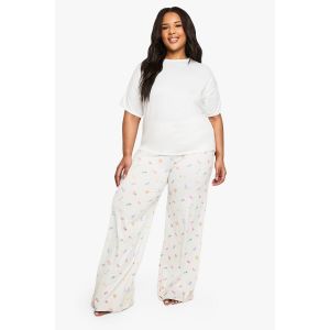 Ensemble Pyjama Grande Taille T-Shirt Et Pantalon À Motif Sucré - Blanc - 44, Blanc