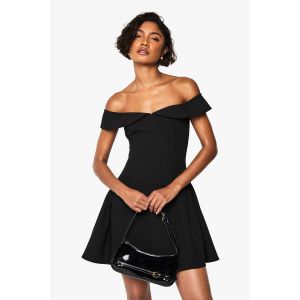 Robe Skater Bardot À Revers Pour Grandes Tailles - Noir - 46, Noir