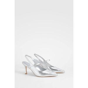 Wide Fit Slingback Strap Detail Court Shoes - Gris - Argent - 40, Gris - Argent