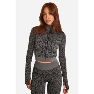 Veste Zippée Intégrale Sans Couture À Imprimé Léopard - Gris Anthracite - S, Gris Anthracite