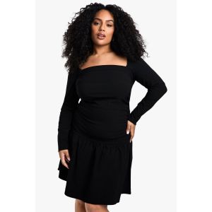 "Plus" Bengaline Robe Patineuse Grande Taille À Encolure Carrée Et Froncée - Noir - 44, Noir