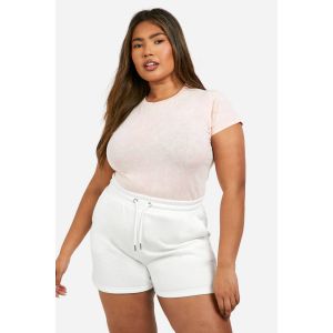 T-Shirt Lavé Grande Taille À Col Rond - Rose Clair - 54, Rose Clair