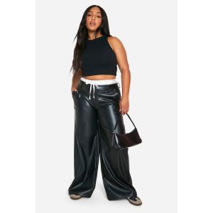 Pantalon En Satin Avec Ceinture Boxer Et Jambes Larges - Noir - 54, Noir