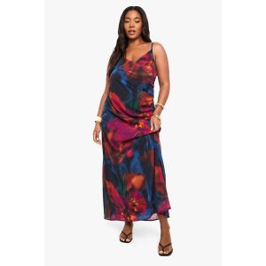 Robe Maxi Portefeuille En Chiffon Imprimé "Plus" - Noir - 54, Noir