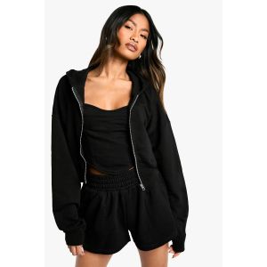 3 Pièce Ensemble Survêtement Court Avec Crop Top Corset Et Capuche Zippée - Noir - Xl, Noir