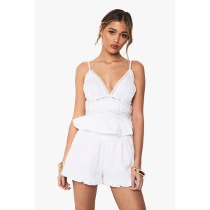 Short Flippy À Insert En Dentelle Et Ourlet À Volants - Blanc - 44, Blanc
