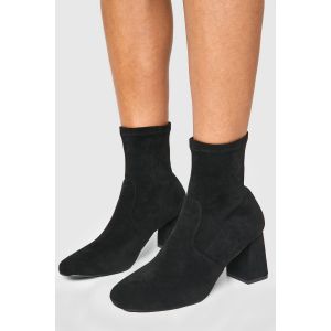 Bottes À Talon Bloc À Bout Carré En Faux-Suède, Coupe Large - Noir - 41, Noir