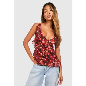 Débardeur En Chiffon Imprimé Coquelicot - Noir - 40, Noir