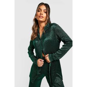 Chemise Surdimensionnée En Plissé Mé"Tall"ique À Coupe Décontractée - Vert Émeraude - 40, Vert Émeraude