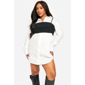 "Plus" Corset Detail Shirt Dress - Blanc - 56, Blanc