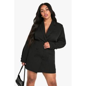 Robe Blazer Grande Taille En Tissu Tissé, Coupée Sur Mesure Avec Détails À Boutons - Noir - 50, Noir