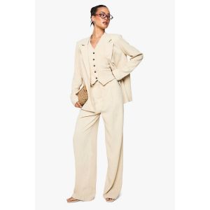 Pantalon Indispensable À Jambes Larges Look Lin, Version Longue - Blanc Écru - 38, Blanc Écru