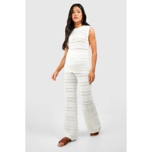 Tunique De Maternité En Crochet Et Ensemble Tricoté Avec Pantalon À Jambes Larges - Blanc Écru - 40, Blanc Écru