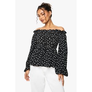 Polka Bardot Blouse - Noir - 44, Noir