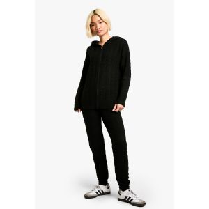 Survêtement Tricoté À Capuche, À Motif Câble Doux Et Zip Intégral - Noir - M, Noir