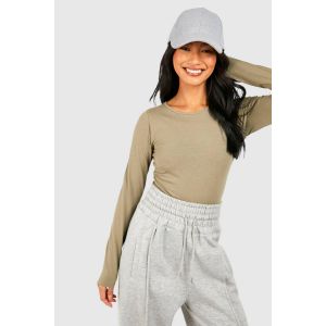 Basic Cotton Crew Neck Long Sleeve Bodysuit - Vert Kaki - 40, Vert Kaki