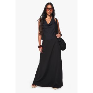 Jupe Maxi Évasée À L'Effet Lin - Noir - 38, Noir