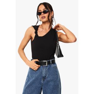 Knot Detail Asymetric Neckline Top - Noir - 40, Noir