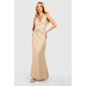Jupe Maxi Tissée À Fines Rayures Haute - Gris Pierre - 38, Gris Pierre