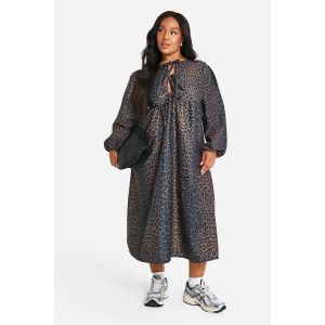 "Plus" Woven Robe Midi Smock Léopard Tissé - Leopard - 56, Leopard