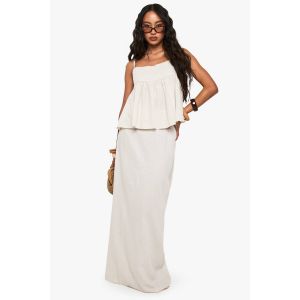 Jupe Maxi Colonne Effet Lin - Beige - 34, Beige