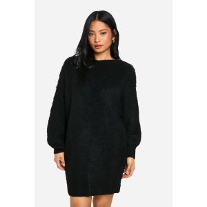 "Petite" Robe Pull Oversize Brossée À Dos Bas Pour "Petite"s - Noir - S, Noir