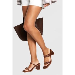 Wide Fit Double Strap Stacked Heeled Mules - Chair - 41, Chair