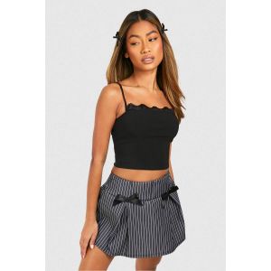 Jupe Micro Mini Rayée À Nœud Ruban - Noir - 36, Noir