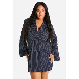 "Plus" Stripe Oversized Blazer Dress - Bleu Foncè - 48, Bleu Foncè