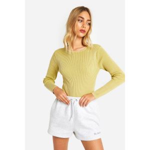 Acid Wash Rib Knit Bodysuit - Vert Olive - 42, Vert Olive
