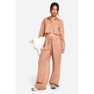 Chemise Courte À Rayures Effet Lin & Pantalon À Jambes Larges - Marron Camel - 34, Marron Camel