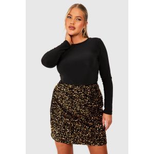 Jupe Mini En Velours À Sequins "Plus" Size - Jaune Or - 56, Jaune Or