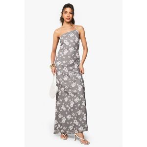Robe Maxi En Chiffon Floral Asymétrique À Colonne - Gris Pierre - 46, Gris Pierre