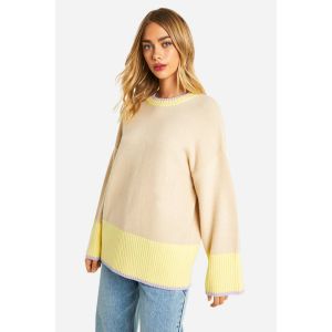 Colour Block Oversized Jumper - Marron Camel - L, Marron Camel
