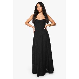 Robe Maxi Texturée À Bretelles Et Encolure Drapée - Noir - 46, Noir