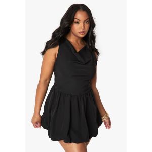 Robe Tissée Grande Taille À Col Drapé Et Effet Boule - Noir - 54, Noir