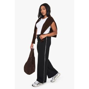 "Plus" Scuba Crepe Contrast Straight Leg Trouser - Noir - 56, Noir