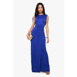 Robe Maxi Portefeuille À Finitions Dorées - Bleu Roi - 44, Bleu Roi