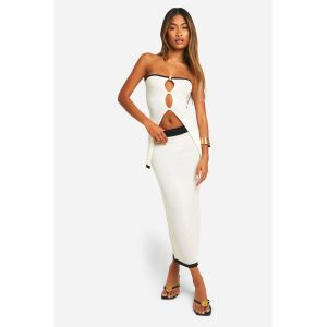 Ensemble Tricoté Bandeau Et Jupe En Tissu Éponge Avec Liseré Contrastant - Blanc Ivoire - L, Blanc Ivoire