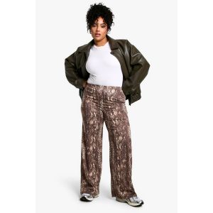 "Plus" Mixed Animal Print Wide Leg Trousers - Serpent - 44, Serpent