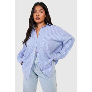 Chemise À Rayures En Seersucker Oversize Pour Grande Taille - Bleu - 48, Bleu
