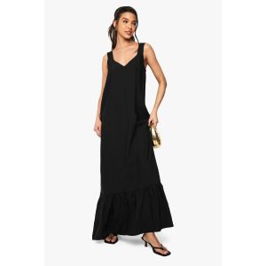 Robe Maxi Colonne Trapèze À Effet Lin Texturée - Noir - 42, Noir