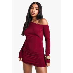 Robe Mini Moulante Asymétrique Avec Épaulette - Rouge Bordeaux - 42, Rouge Bordeaux