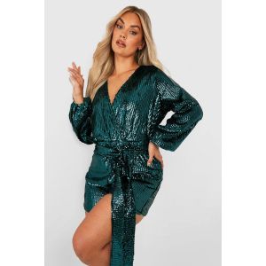 "Plus" Combinaison En Velours À Sequins Avec Ceinture Nouée - Vert Bouteille - 56, Vert Bouteille