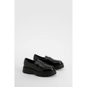 Mocassins Vernis À Semelle Épaisse Pour Pieds Larges - Noir - 37, Noir