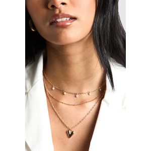 Collier Superposé À Détails Cœur - Jaune Or - One Size, Jaune Or