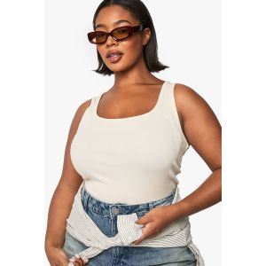 Haut Gilet Grande Taille En Tissu Côtelé À Encolure Échancrée Et Dos Racer - Gris Pierre - 50, Gris Pierre