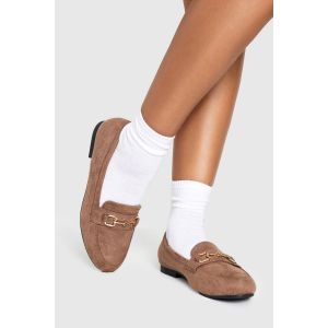 Mocassins Plats En Suède Synthétique Avec Accessoires Mé"Tall"iques - Marron Taupe - 40, Marron Taupe